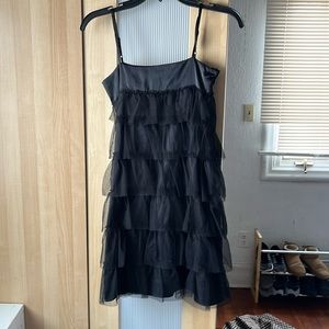 Vintage Gap Black Satin and Mesh Ruffled Dress